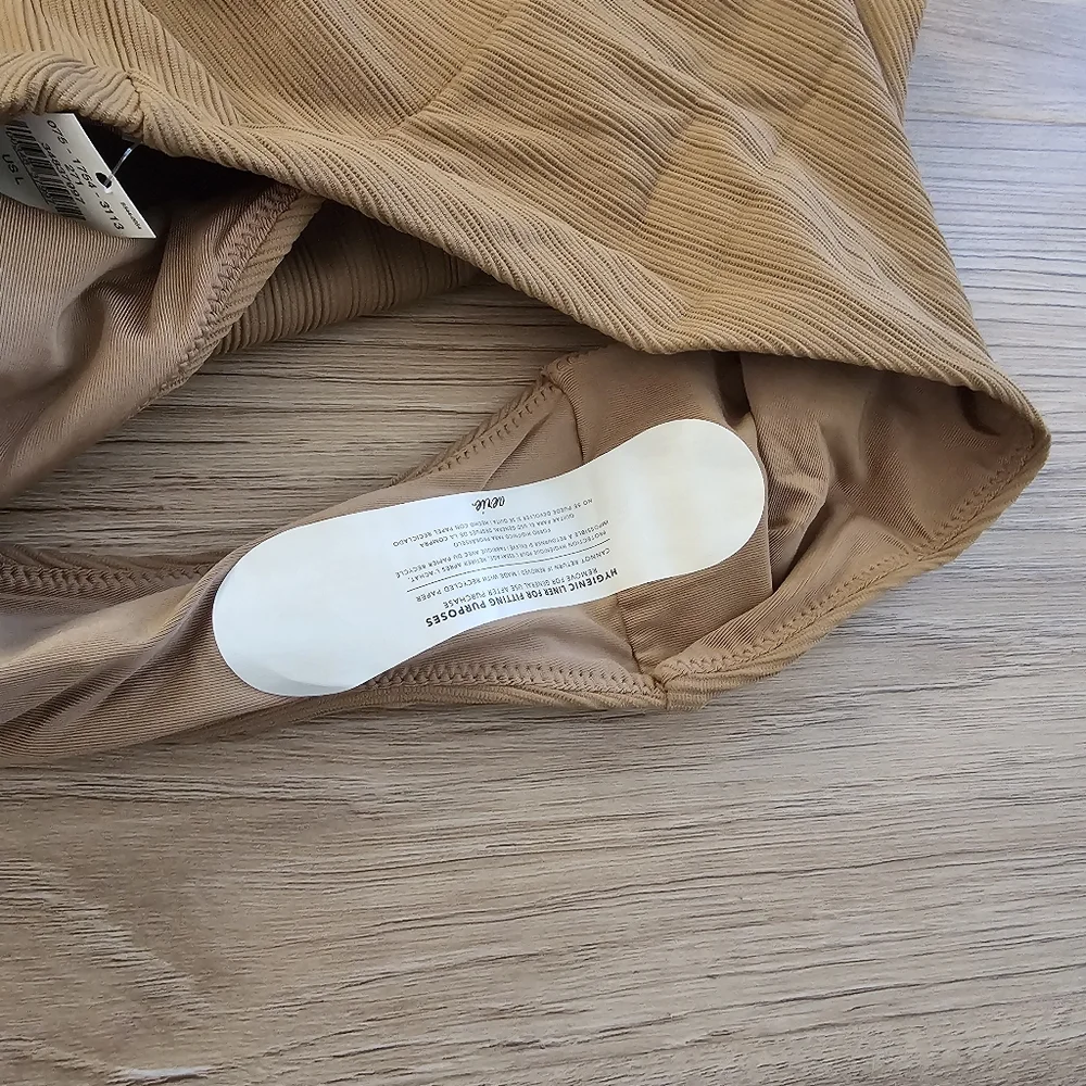 Aerie‎ High Cut Ribbed Cheeky Bikini Bottom Camel Brown Large